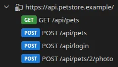 L'arbre produit par l'import d'un HAR : un dossier de variables « Imported from HAR », un sous-dossier par page enregistrée, et une requête par entrée nommée VERBE /chemin